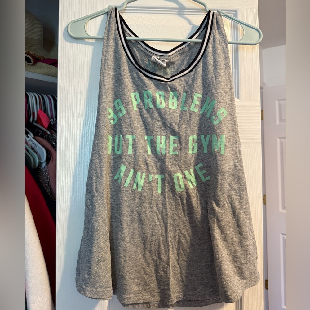 PINK Victoria's Secret Gray Tank Top with Green Text